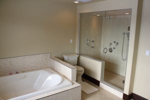 body wash and rain shower in en-suite shower